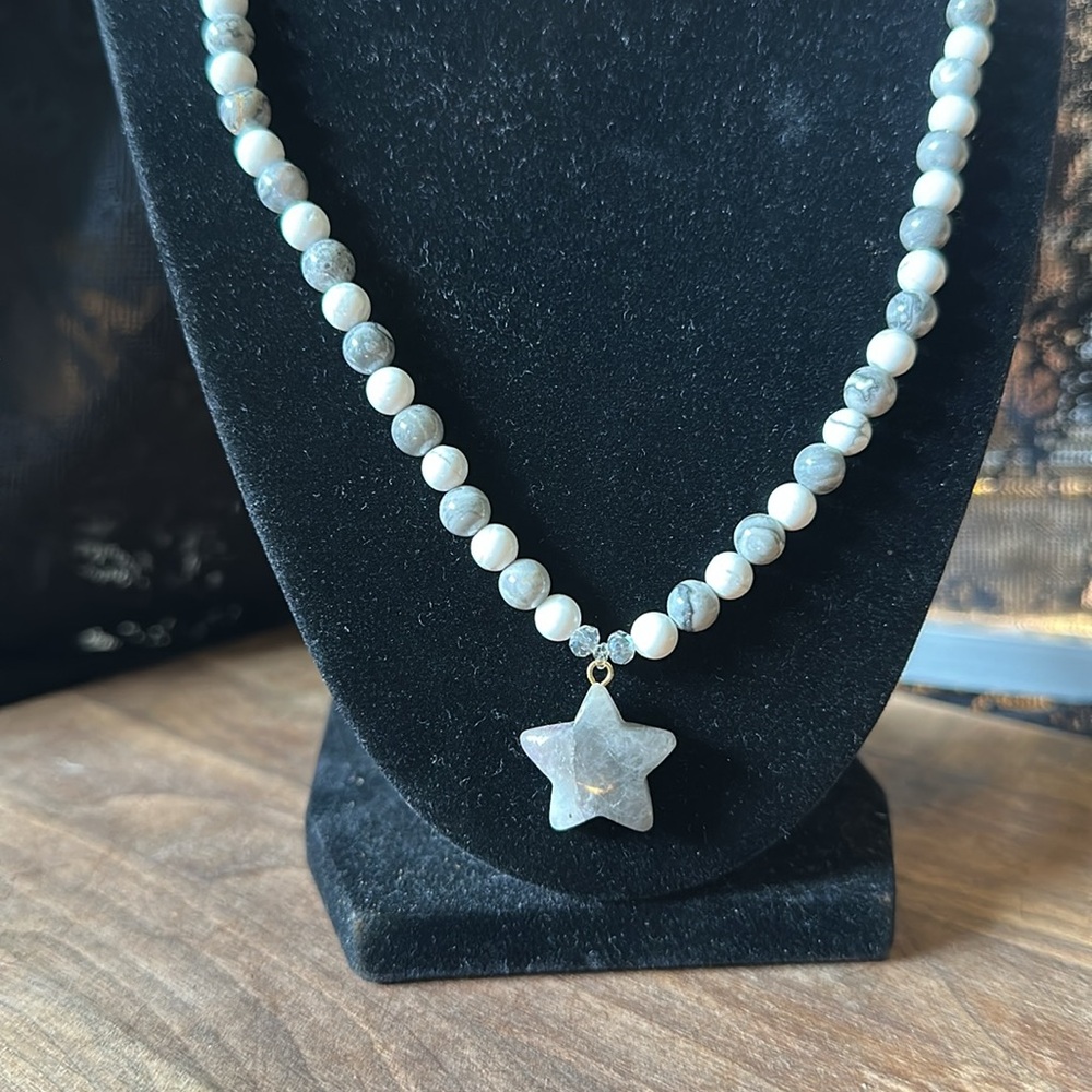 Glacier Star Necklace (Howlite, Map Jasper and Labradorite)